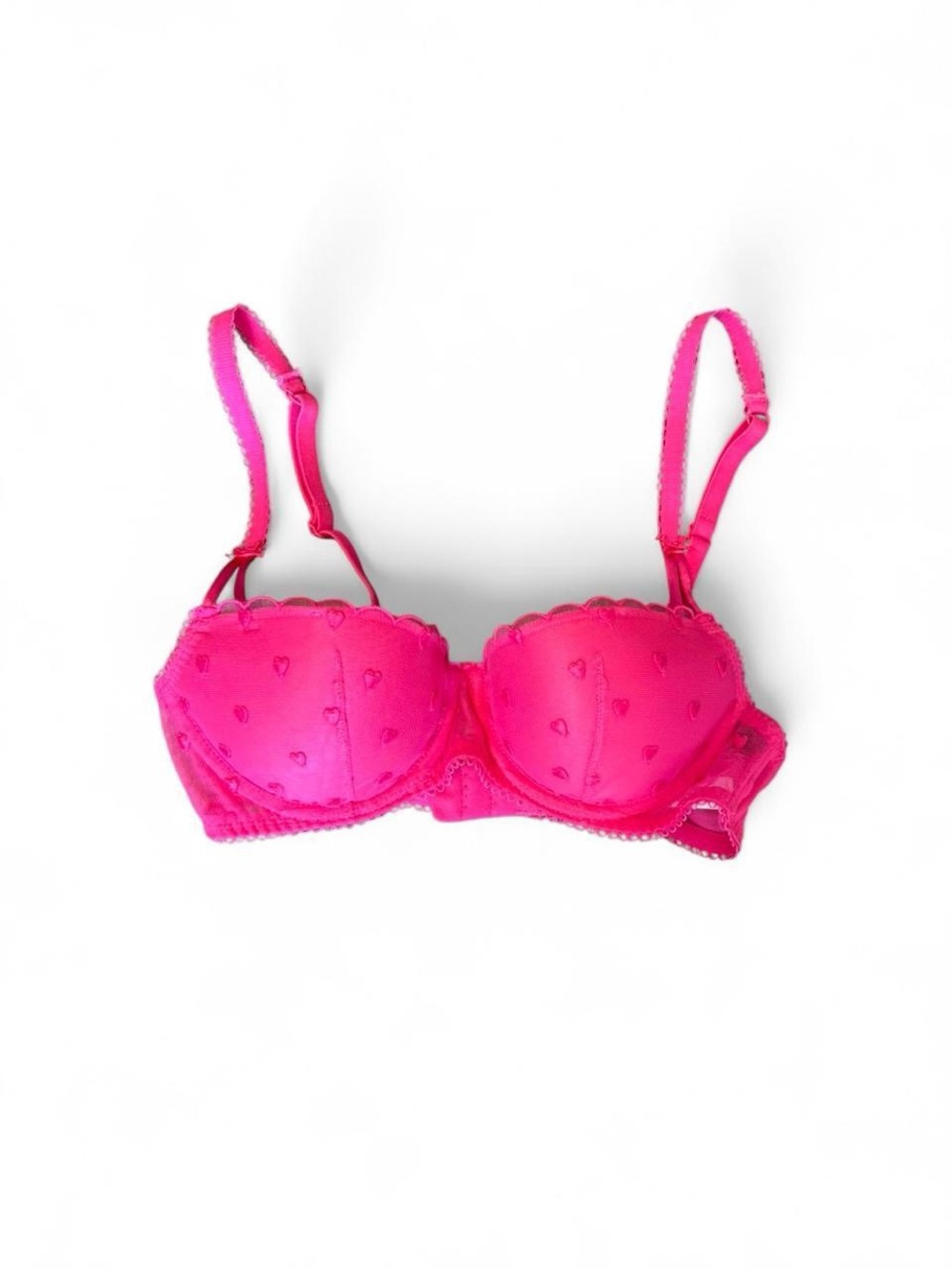 Victorias Secret PINK Hot Pink Lace-Accent Balconette Push-Up Bra, Size 32B